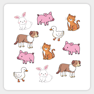 Cute Pet Animals | Adorable Dog, Cat, Rabbit, Pig, Duck Art | Gifts for Pet Owners | Gifts for Pet Lovers | Gifts for Animal Lovers Magnet